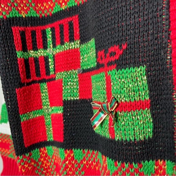 VTG Sweater Loft Women Cardigan Medium Christmas‎ Patchwork Presents Candy Cane - Picture 9 of 15